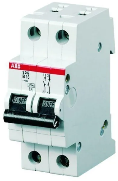ABB Jistič c 6a, 2pólový, charakteristika c, vypínací schopnost 6ka, 230/400v ac, 35mm široký s202-c6