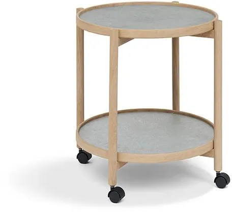 Thomsen Furniture James konferenční stolek s tácem - Dub/Tmavě šedý kamenný vzhled/Šedý žulový kámen Ø50 cm
