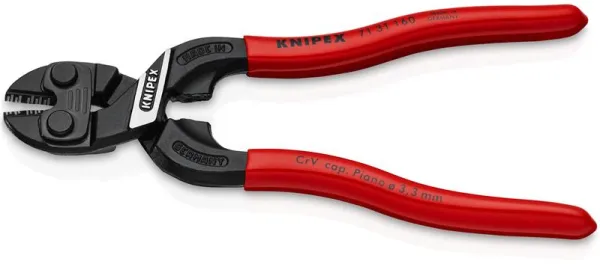 Knipex KNIPEX CoBolt® S Kompaktní štípací kleště s výřezem v čepeli, černě atramentované, potažené plastem 160 mm
