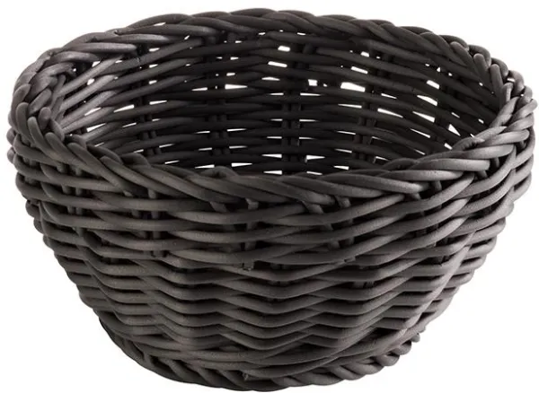 Košík na chléb, kulatý, černý plastový výplet, Ø16xV8 cm