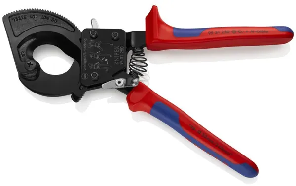 Knipex kabelové nůžky (ráčnový princip) černě lakované, s vícekomponentní rukojetí 250 mm