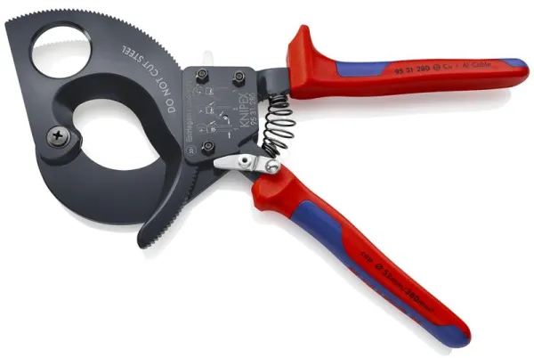 Knipex kabelové nůžky (s ráčnovou funkcí) černě lakované, s vícekomponentní rukojetí 280 mm