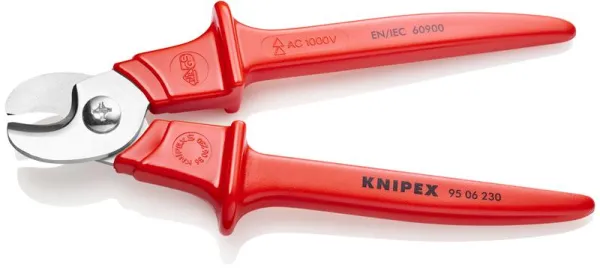 Knipex kabelové nůžky, rukojeti s plastovým potahem, izolované, VDE testované, 230 mm