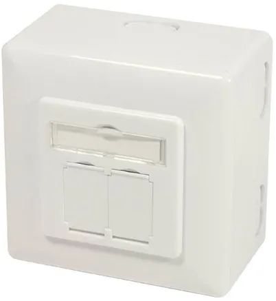 LogiLink NP0124 Cat.6A nástěnná zásuvka 2 x RJ45 stíněná s montážní krabicí čistě bílá